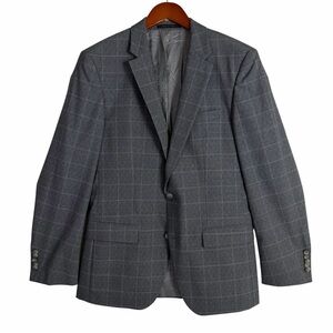 Hugo BOSS Tailored Gray Windowpane Plaid Blazer Virgin Wool Sport Coat Men’s 38R